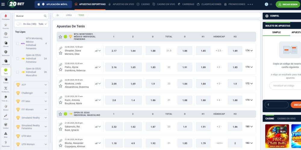 Apuestas de tenis de 20Bet